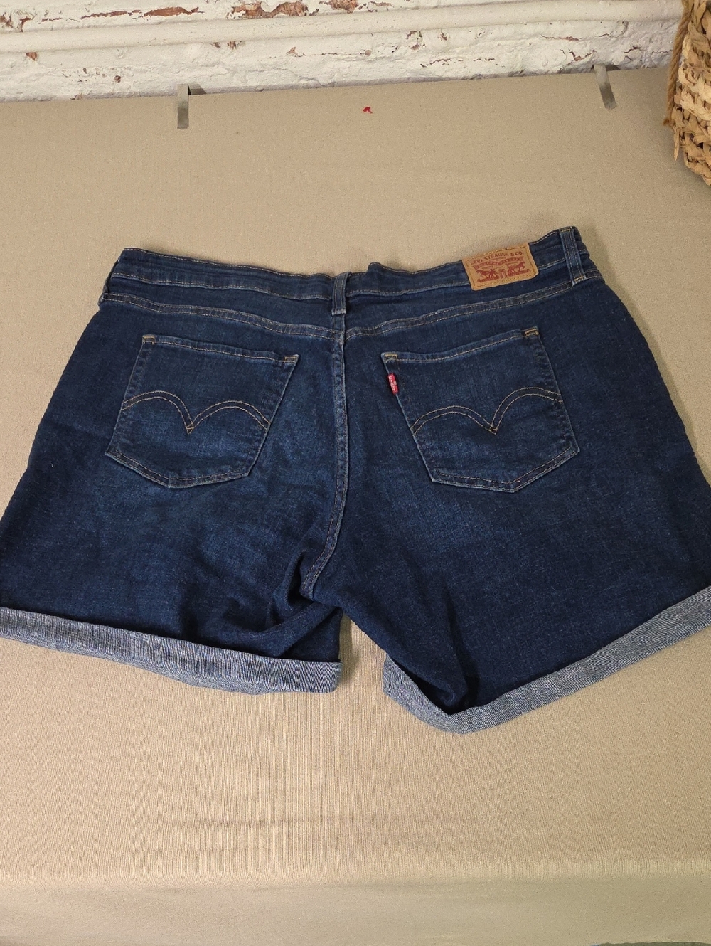 Levis Dark Indigo Denim Cuffed Womens Shorts 14w